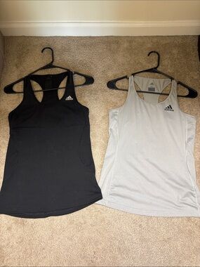 adidas Women’s Racerback Tank Tops - Black & Light Gray Duo